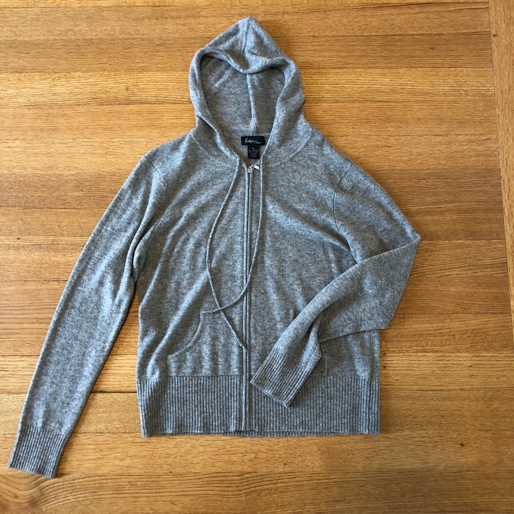 Grey 100% cashmere hoodie sweatshirt